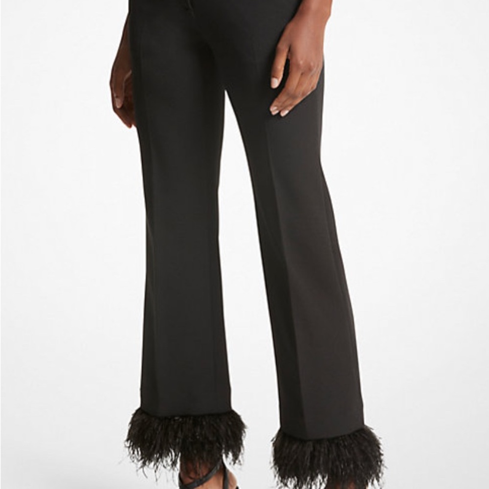 Michael Kors Black Feather Hem Flare Pants